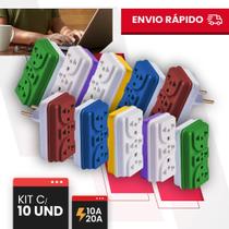 Adaptador de Tomada Universal Kit Com 10 Benjamim Bivolt 10A/20A Pino Maciço Resistente Casa Viagem