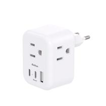 Adaptador de viagem Addtam European com 3 tomadas e 3 portas USB