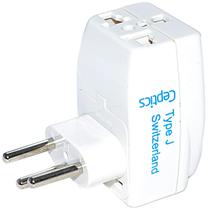 Adaptador de viagem Ceptics Switzerland 3 em 1 tipo J aterrado