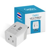 Adaptador de viagem Ceptics Thailand Type O com USB duplo - 3 em 1