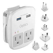 Adaptador de viagem Ceptics Universal com 2 USB, USB-C, 2 tomadas