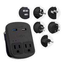 Adaptador de viagem Ceptics World com tomadas USB duplas QC 3.0 pretas