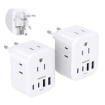 Adaptador de viagem HANYCONY, 4 tomadas, 4 portas USB C, pacote com 2 Adaptador de viagem HANYCONY, 4 tomadas, 4 portas USB C, pacote com 2