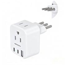 Adaptador de Viagem HANYCONY Tipo L Itália com 2 Tomadas AC e 3 Portas USB Adaptador de Viagem HANYCONY Tipo L Itália com 2 Tomadas AC e 3 Portas USB