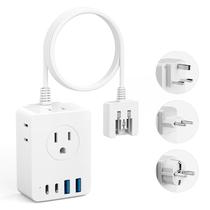 Adaptador de viagem Kakyanill European com 4 tomadas AC e 4 USB Adaptador de viagem Kakyanill European com 4 tomadas AC e 4 USB