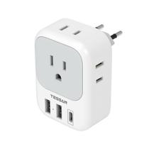Adaptador de viagem TESSAN European com 4 tomadas AC, 3 USB Adaptador de viagem TESSAN European com 4 tomadas AC, 3 USB