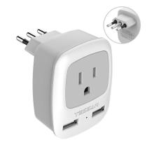 Adaptador de Viagem TESSAN Itália - Tipo L com 2 Portas USB