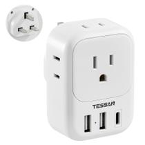 Adaptador de viagem TESSAN Tipo G com 4 tomadas e 3 portas USB