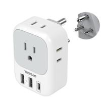Adaptador de viagem TESSAN US para a Índia com 4 tomadas e 3 portas USB Adaptador de viagem TESSAN US para a Índia com 4 tomadas e 3 portas USB