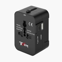 Adaptador de viagem TSIM Universal All in One com porta USB C preta
