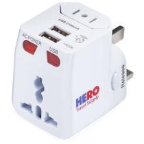 Adaptador de viagem universal Hero com 2 portas USB para mais de 100 países