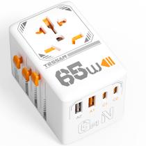 Adaptador de viagem universal TESSAN 65W GaN com 4 portas USB Adaptador de viagem universal TESSAN 65W GaN com 4 portas USB