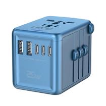 Adaptador de viagem URJD Universal 5.8A 3X USB-C 2X USB-A Azul