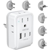 Adaptador de viagem VINTAR Universal com 3 tomadas USB e 4 AC Adaptador de viagem VINTAR Universal com 3 tomadas USB e 4 AC