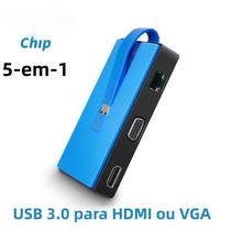 Adaptador De Vídeo USB 3.0 Com Chip DisplayLink, Hub Dock HDMI VGA 5-em-1 Para Windows E Macs