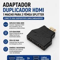 Adaptador Duplicador HDMI 1 Macho para 2 Fêmeas Splitter Divisor de Sinal para TV Monitor e Projetor Adaptador Duplicador HDMI 1 Macho para 2 Fêmeas Splitter Divisor de Sinal para TV Monitor e Projetor