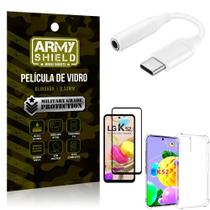 Adaptador Fone Tipo C para P2 LG K52 + Capinha + Película 3D - Armyshield