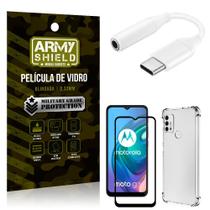 Adaptador Fone Tipo C para P2 Moto G10 + Capinha + Película 3D - Armyshield