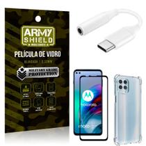 Adaptador Fone Tipo C para P2 Moto G100 + Capinha + Película 3D - Armyshield