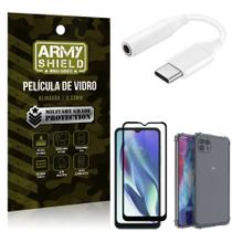 Adaptador Fone Tipo C para P2 Moto G50 5G + Capinha + Película 3D - Armyshield