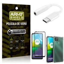 Adaptador Fone Tipo C para P2 Moto G9 Power + Capinha + Película 3D - Armyshield