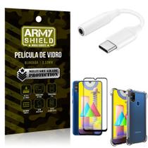 Adaptador Fone Tipo C para P2 Samsung M31 + Capinha + Película 3D - Armyshield