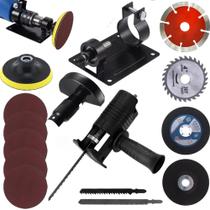 Adaptador Furadeira Transforma Tico Tico + Suporte Bancada C/ Discos De Corte e Lixas