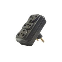 Adaptador grande preto 3 entradas / 2 pinos