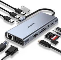 Adaptador Hub 11 em 1 USB Tipo C 3.0 Adaptador Multiportas Com RJ45 HDMI Ethernet USB 3.0 VGA P2