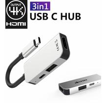 Adaptador Hub 3 Em 1 Usb 3.0 Hdmi Tipo C 4k Video Pd Charge Adaptador Hub 3 Em 1 Usb 3.0 Hdmi Tipo C 4k Video Pd Charge