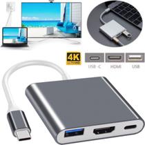 Adaptador Hub 3 Em 1 Usb Tipo-C 3.1 Para Hdmi 4k Porta Usb