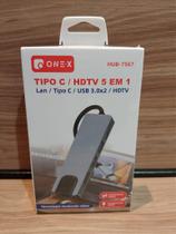 Adaptador Hub 5 em 1 Type C USB 3.0 HDTV RJ45 ONEX HB-7567