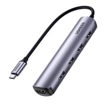 Adaptador HUB 5 em 1 Ugreen, USB-C para 4x USB 3.0 e HDMI, Prata - UG-20197 Adaptador HUB 5 em 1 Ugreen, USB-C para 4x USB 3.0 e HDMI, Prata - UG-20197