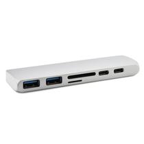 Adaptador Hub 7 em 2 - Dual USB-C para 4K HDMI, 2 USB 3.0 e Leitor de Cartões SD/TF