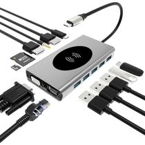 Adaptador Hub Cabo USB-C 14 em 1 com carregamento Wireless