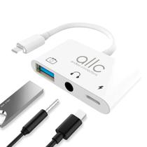 Adaptador Hub Lightning Áudio P2 OTG USB Entrada para Carregador Compatível com iPhone iPad
