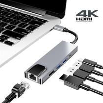 Adaptador Hub Macbook USB C 5em 1 Hdmi 4K Ethernet RJ45 Usb-C PD - Docking Station