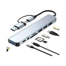 Adaptador Hub USB C 8 Em 1 Para TV 4K HD, Leitor De Cartão SD TF RJ45, Carregamento Rápido PD Para