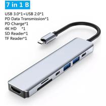 Adaptador Hub Usb Tipo C 3.0 Regua Pc adaptador multiportas USB C Hub com saída HDMI 4K a 60hz Entrada Tipo C - Cabo Adaptador 7 Em 1