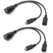 Adaptador Micro USB 2 em 1 com Cabo OTG e Alimentação - Kit com 2 Unidades