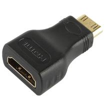 Adaptador Mini HDMI Macho para HDMI Fêmea Banhado a Ouro - 19 Pinos - Preto