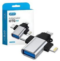 Adaptador Otg 3 Em 1 Tipo C Lightning V8 Knup Cor Prata Prata Adaptador Otg 3 Em 1 Tipo C Lightning V8 Knup Cor Prata Prata