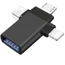 Adaptador OTG 3 em 1 USB 3.0 para Tipo C Micro USB V8 Lightning Tomate MTV-736 Conversor para Celular Tablet