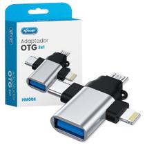 Adaptador OTG 3 em 1 Usb Tipo C Lightning Micro USB V8 KP-HM006 Knup Adaptador OTG 3 em 1 Usb Tipo C Lightning Micro USB V8 KP-HM006 Knup