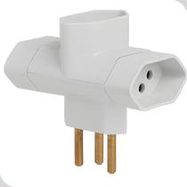 Adaptador Pino Bipolar 3 Saidas Tipo T 2p+t 10a 250v Branco T Tomada Plug
