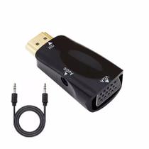 Adaptador preto hdmi 1080p pra vga saída de áudio p2 estéreo