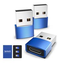 Adaptador Syntech USB-C fêmea para USB-A macho, kit com 3 unidades, azul Adaptador Syntech USB-C fêmea para USB-A macho, kit com 3 unidades, azul