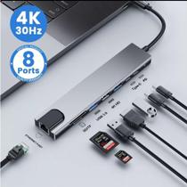 Adaptador Tipo C hdmi hub 8 Portas com Hdmi 4k + Usb-c + Rj45 100mb para Macbook