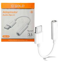 Adaptador Tipo-C para P2 A'Gold CBA-09, Conector USB-C Macho para P2 Fêmea, Adaptador Fone de ouvido - Branco Adaptador Tipo-C para P2 A'Gold CBA-09, Conector USB-C Macho para P2 Fêmea, Adaptador Fone de ouvido - Branco