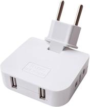 Adaptador Tomada em T Articulado Reforçado Com 2 Saídas e USB - 10A - Flexível até 250v Adaptador Tomada em T Articulado Reforçado Com 2 Saídas e USB - 10A - Flexível até 250v